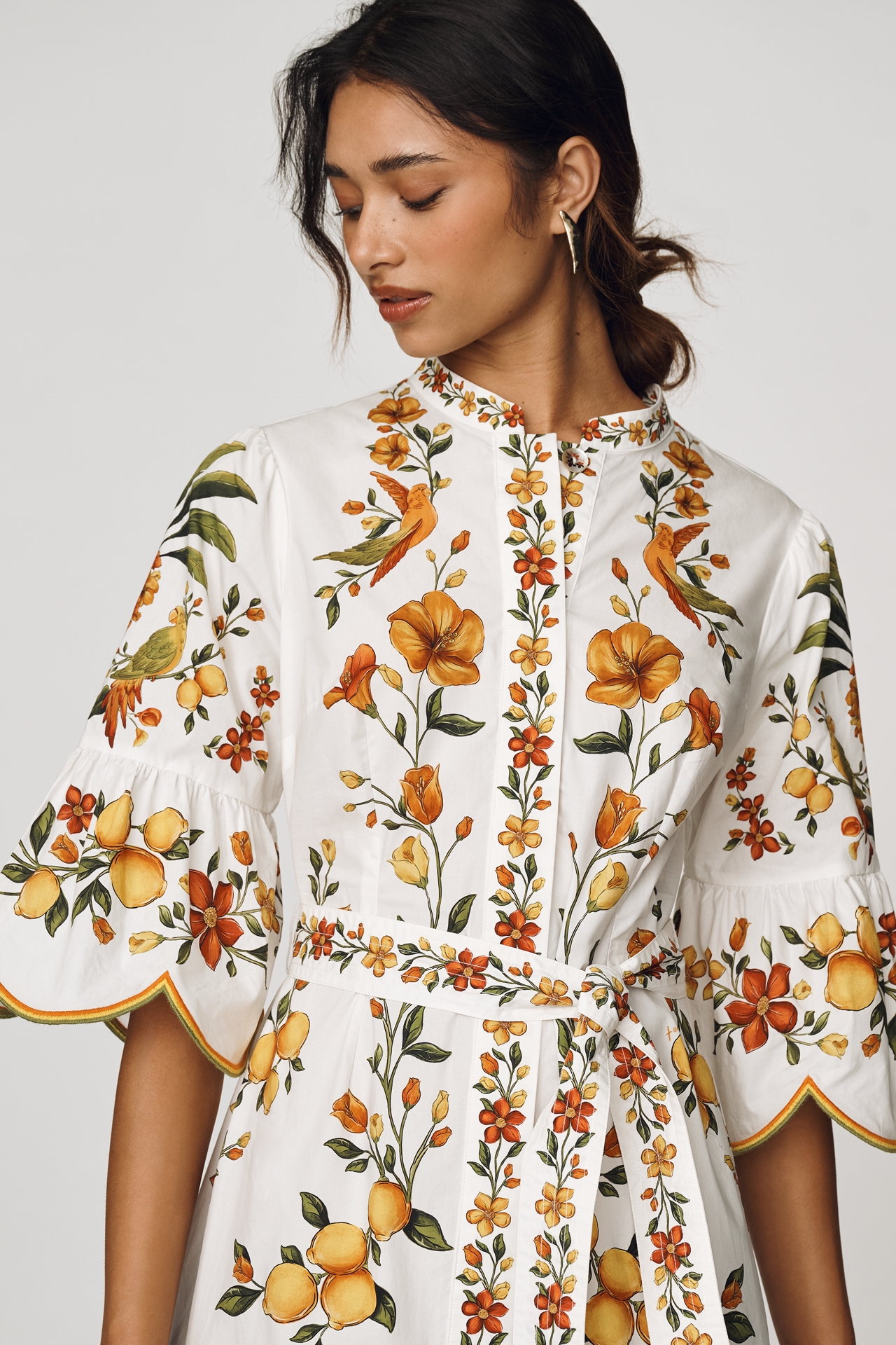 Farm Rio Lemon Bouquet 100% Cotton Mini Dress