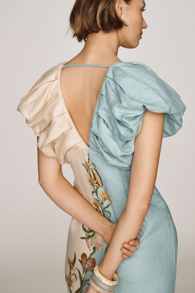 Farm Rio Marine Garden Linen Midi Dress #1