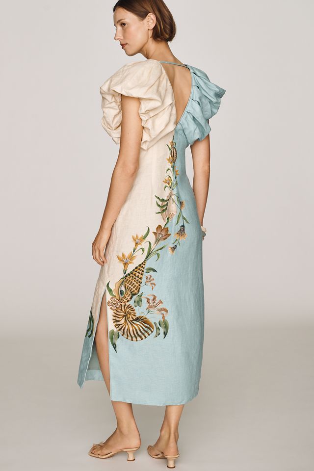 Farm Rio Marine Garden Linen Midi Dress #3