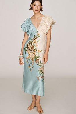 Farm Rio Marine Garden Linen Midi Dress