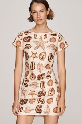 Farm Rio Marine Shells Linen Mini Dress