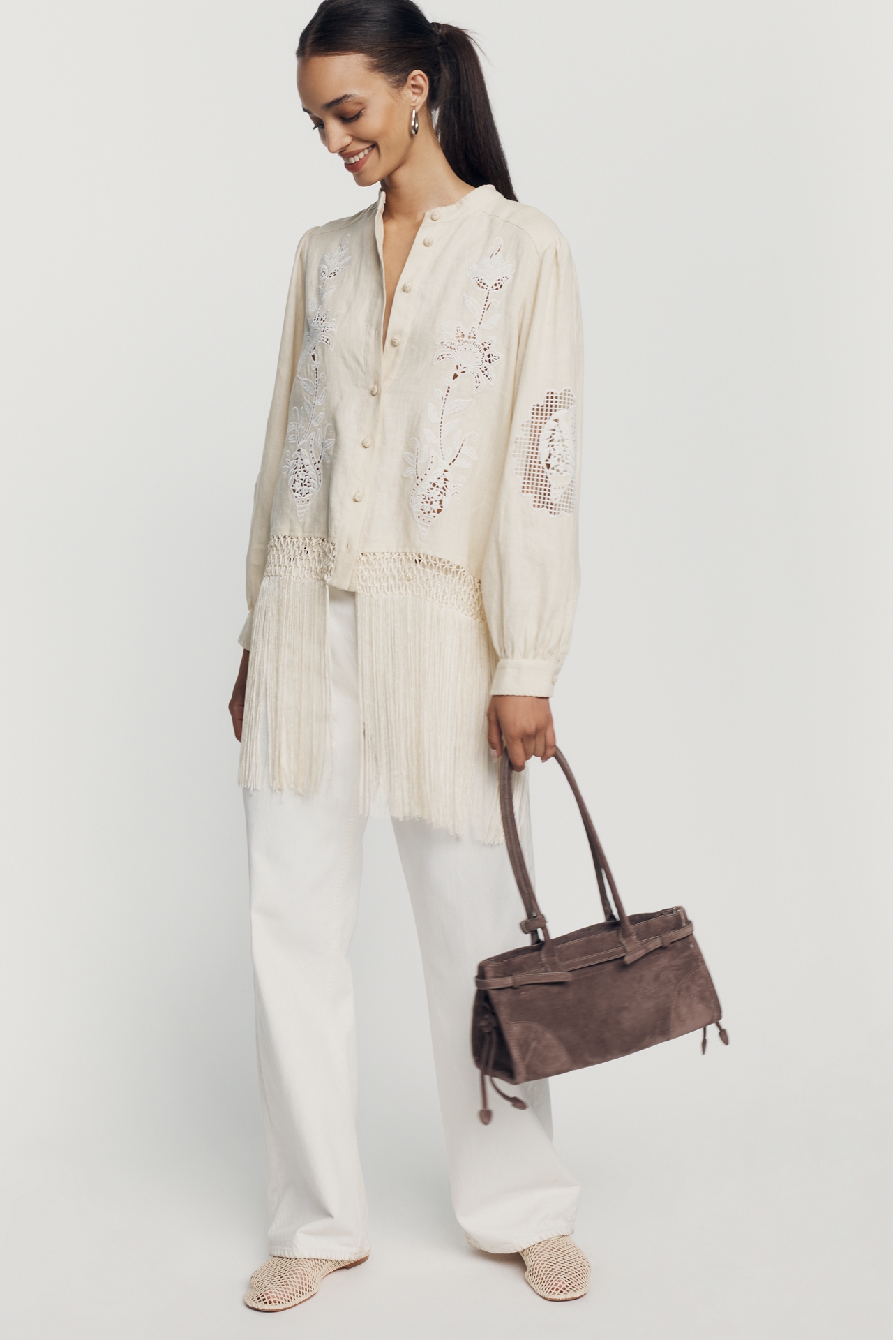 Farm Rio 100% Linen Richelieu Buttondown Shirt