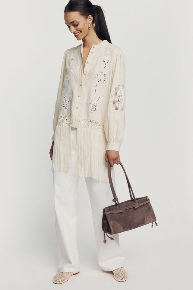 Farm Rio 100% Linen Richelieu Buttondown Shirt #3