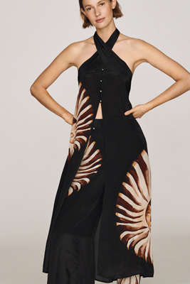 Farm Rio Ammonite Longline Tunic Top In Black