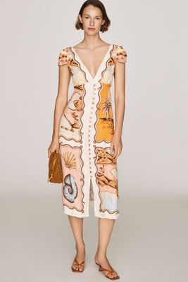 Farm Rio Souvenir Short-Sleeve Midi Dress