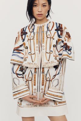Farm Rio Equestrian Cotton Scarf Cape Mini Dress