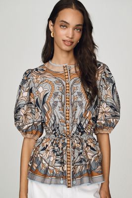 Farm Rio Stained Glass Puff-Sleeve Top