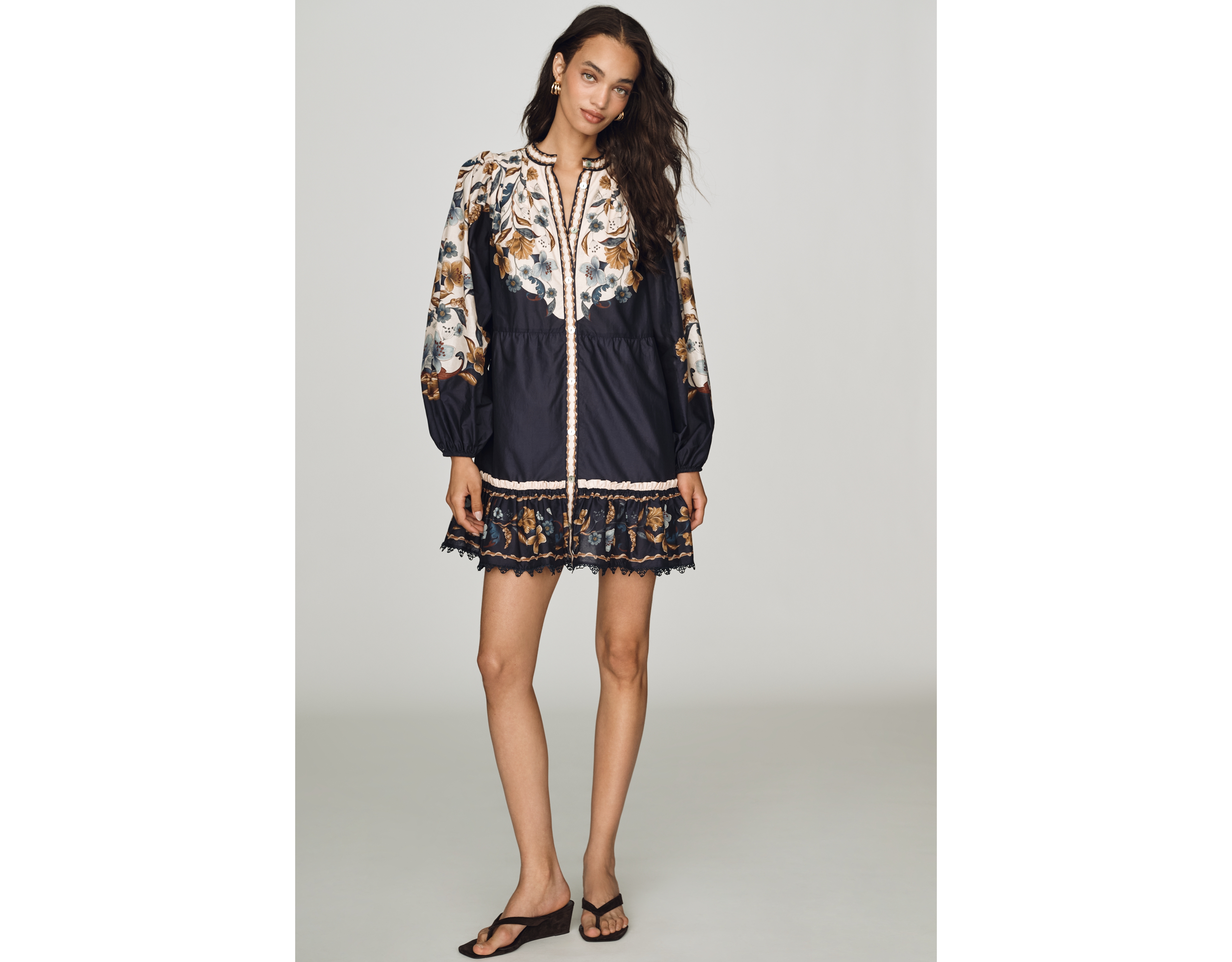 Farm Rio Golden Nature Cotton Mini Dress