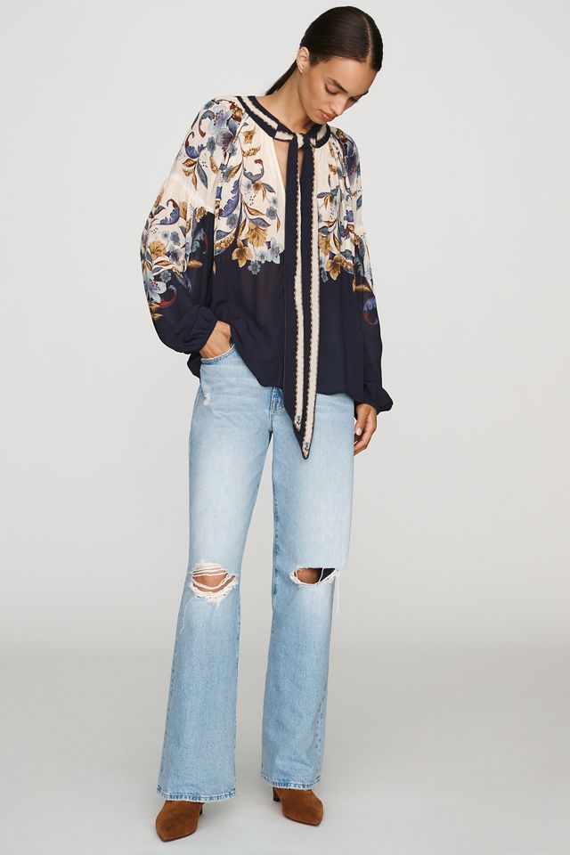 Farm Rio Golden Nature Tie-Neck Blouse #1