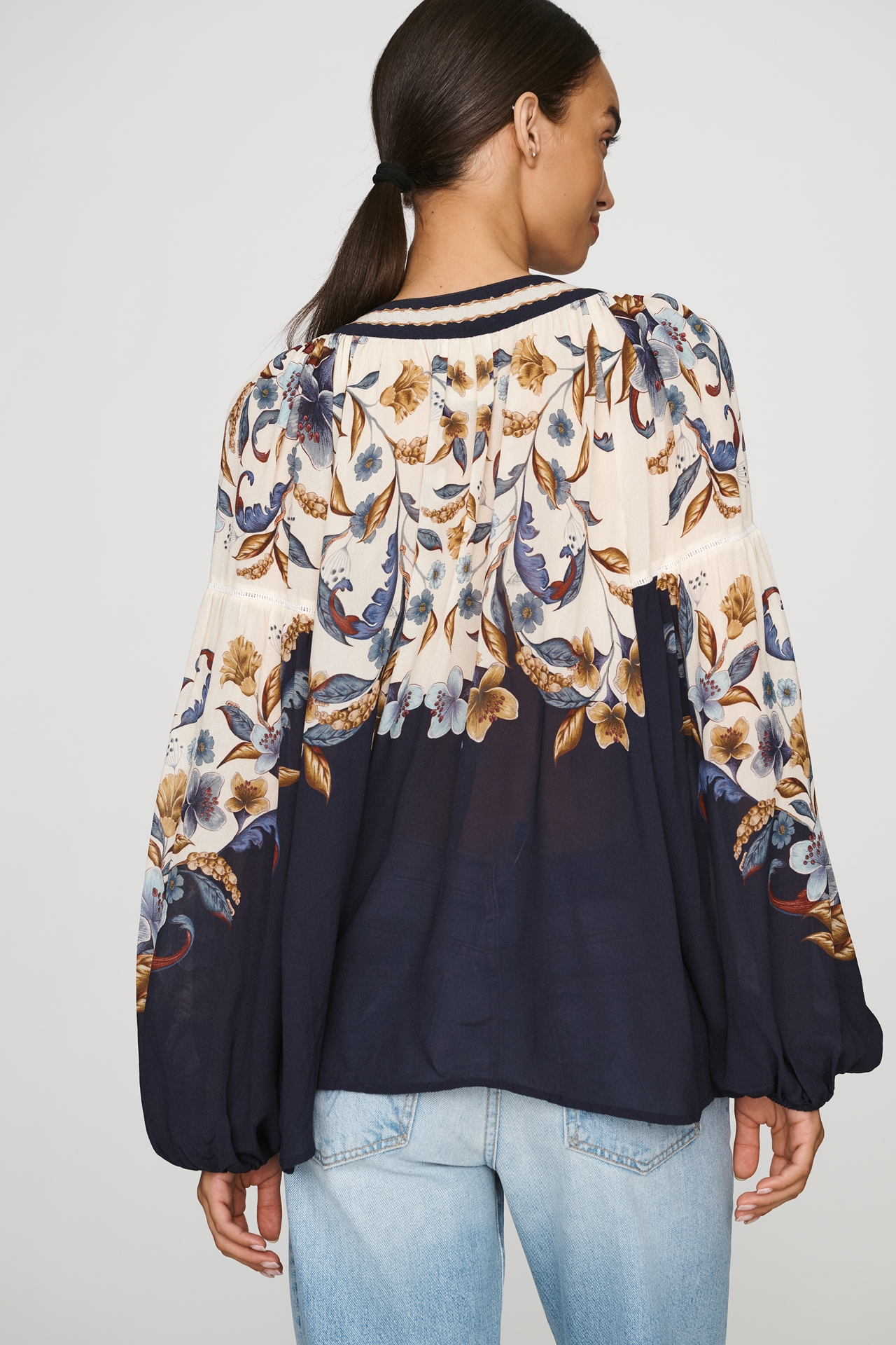 Farm Rio Golden Nature Tie-Neck Blouse