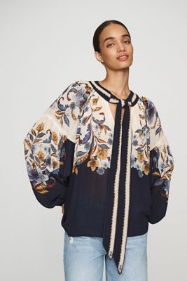 Farm Rio Golden Nature Tie-Neck Blouse