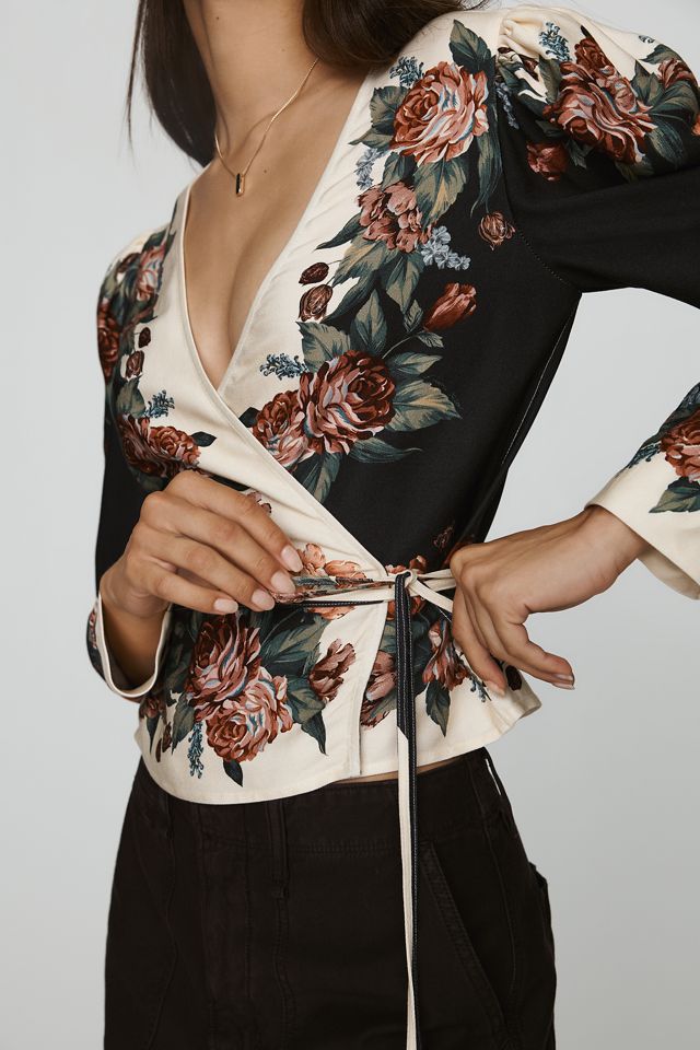Farm Rio Winter Florals Wrap Blouse #1