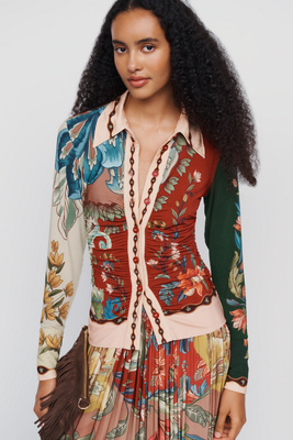 Farm Rio Lunar Printed Button-Front Blouse by Anthropologie
