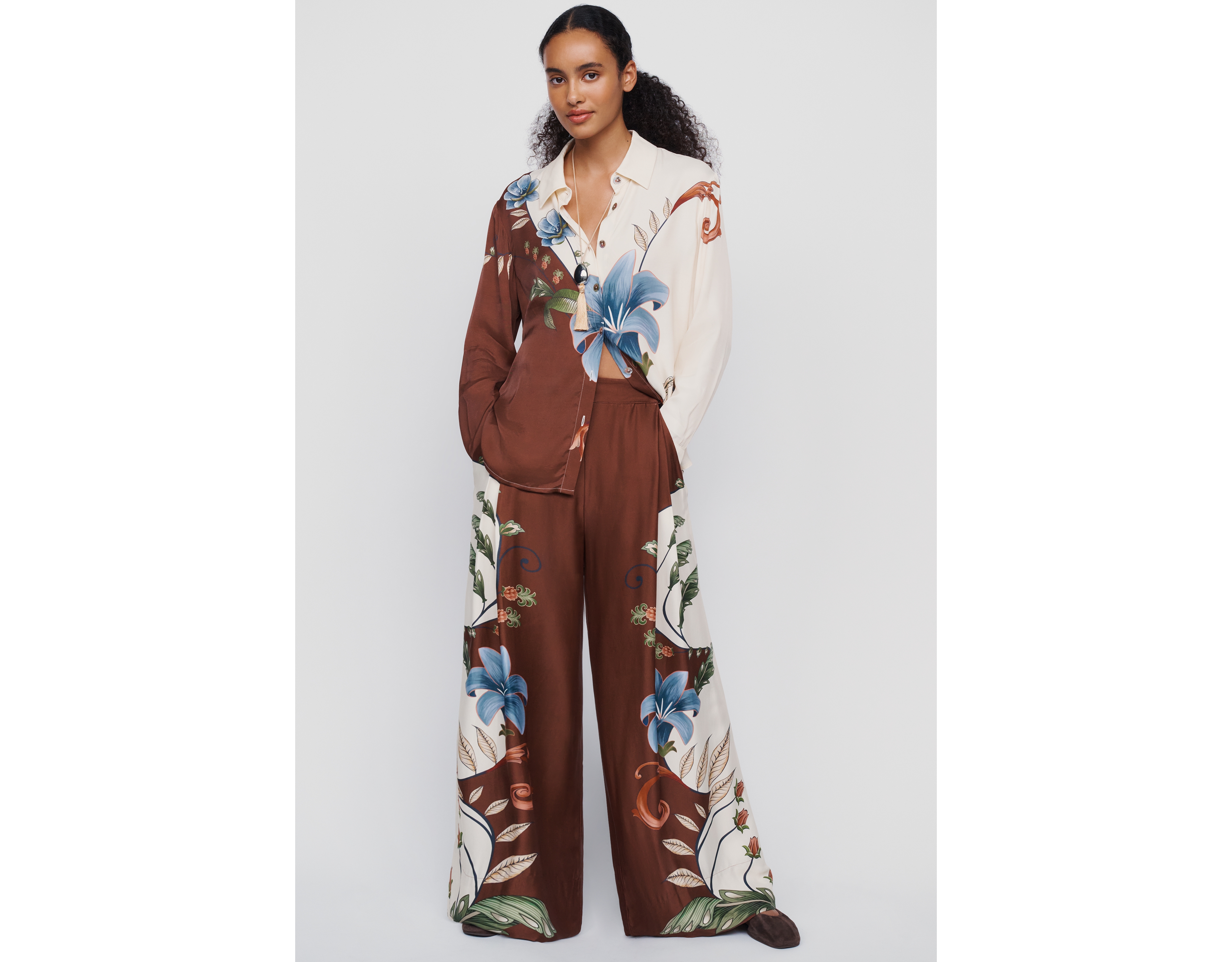 Farm Rio Millena Printed High-Rise Wide-Leg Pants