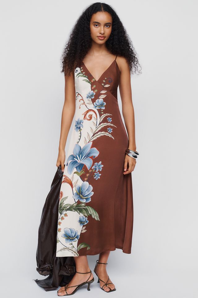 Farm Rio Millena Two-Tone Floral Slip Midi Dress #4