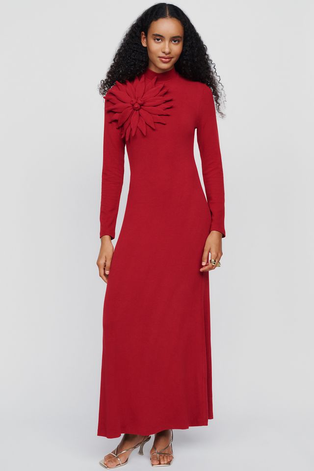 Farm Rio Floral Appliqué Mock Neck Maxi Dress #2