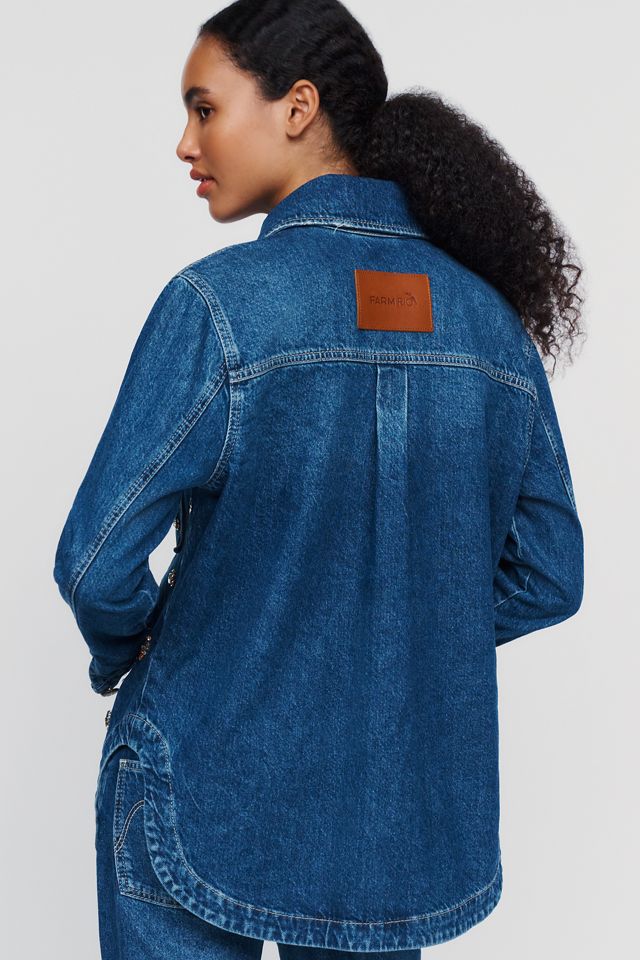 Farm Rio Gems 100% Cotton Denim Buttondown Shirt  #2