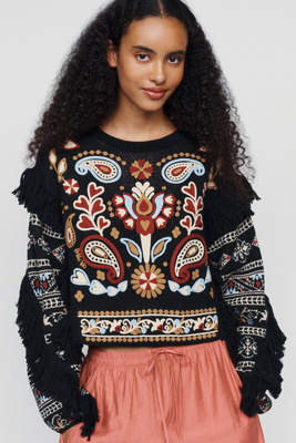 Farm Rio Love Paisley Wool Blend Top by Anthropologie