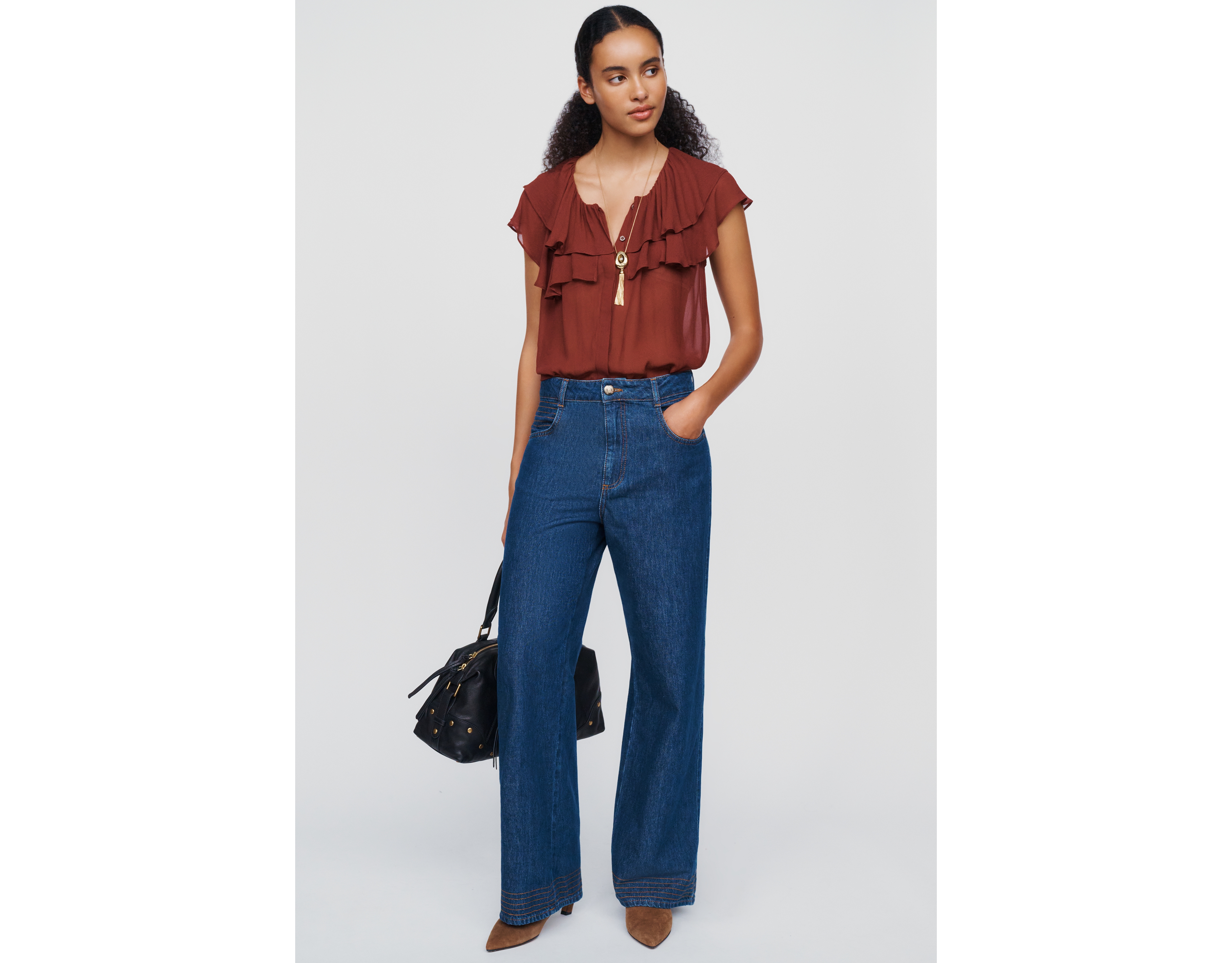 Farm Rio High-Rise Wide-Leg Denim Pants