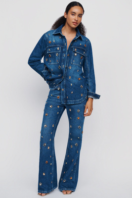 Farm Rio Gems 100% Cotton High-Rise Flare Jeans by Anthropologie