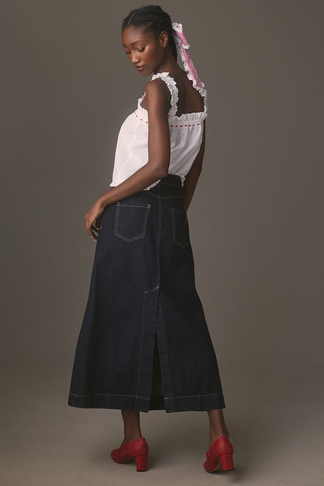 Damson Madder Charley Button-Front Denim Midi Skirt | Anthropologie
