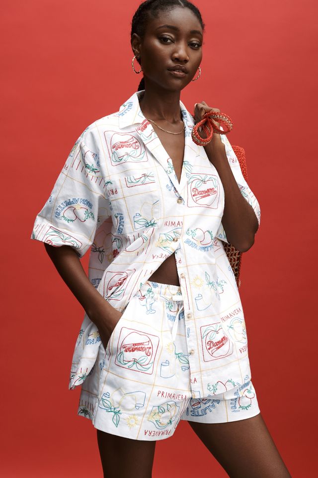 Damson Madder Buon Appetito Embroidered Shorts | Anthropologie