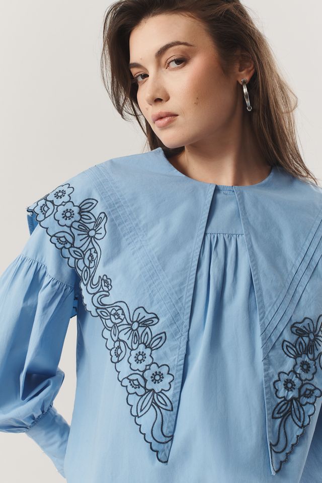 Damson Madder Candy Embroidered Collar Blouse | Anthropologie