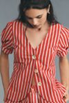 Damson Madder Shell Linen Blend Puff-Sleeve Blouse