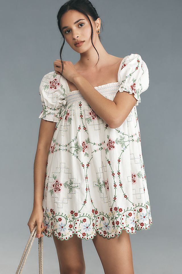 embroidered mini dress Nantucket Navy/Ivory / M Look no further than our Dallan Long Sleeve Floral Embroidered Mini Dress Damson Madder Lulu Embroidered Mini