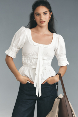 Damson Madder Bianca Ruffle Bow Blouse | Anthropologie