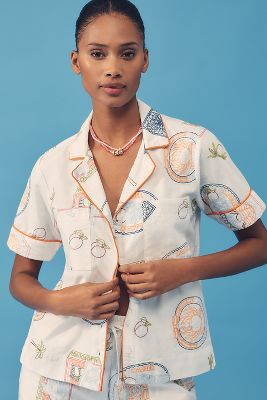 Damson Madder Chlo Linen Blend Short-sleeve Buttondown Shirt