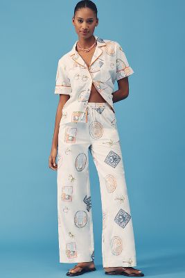 DAMSON MADDER LINEN BLEND PRINTED PULL-ON TROUSERS PANTS 