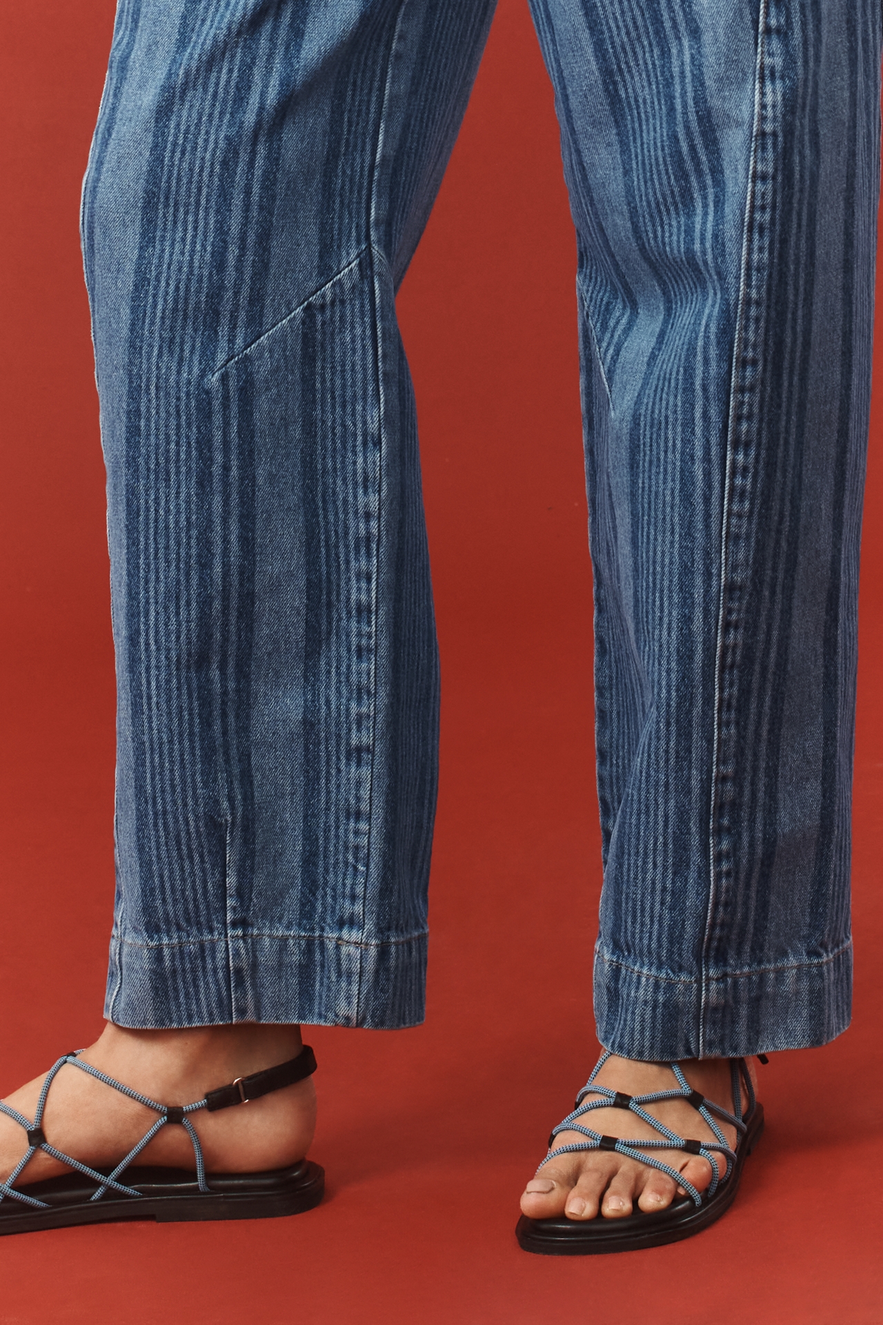 Damson Madder Felix Laser Stripe Barrel Jeans