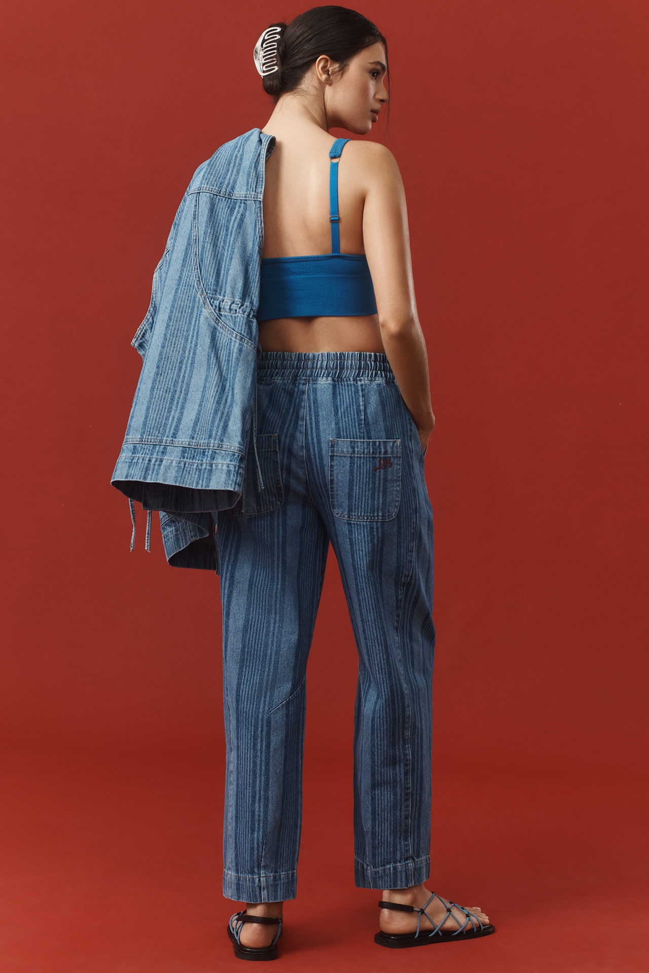 Damson Madder Felix Laser Stripe Barrel Jeans