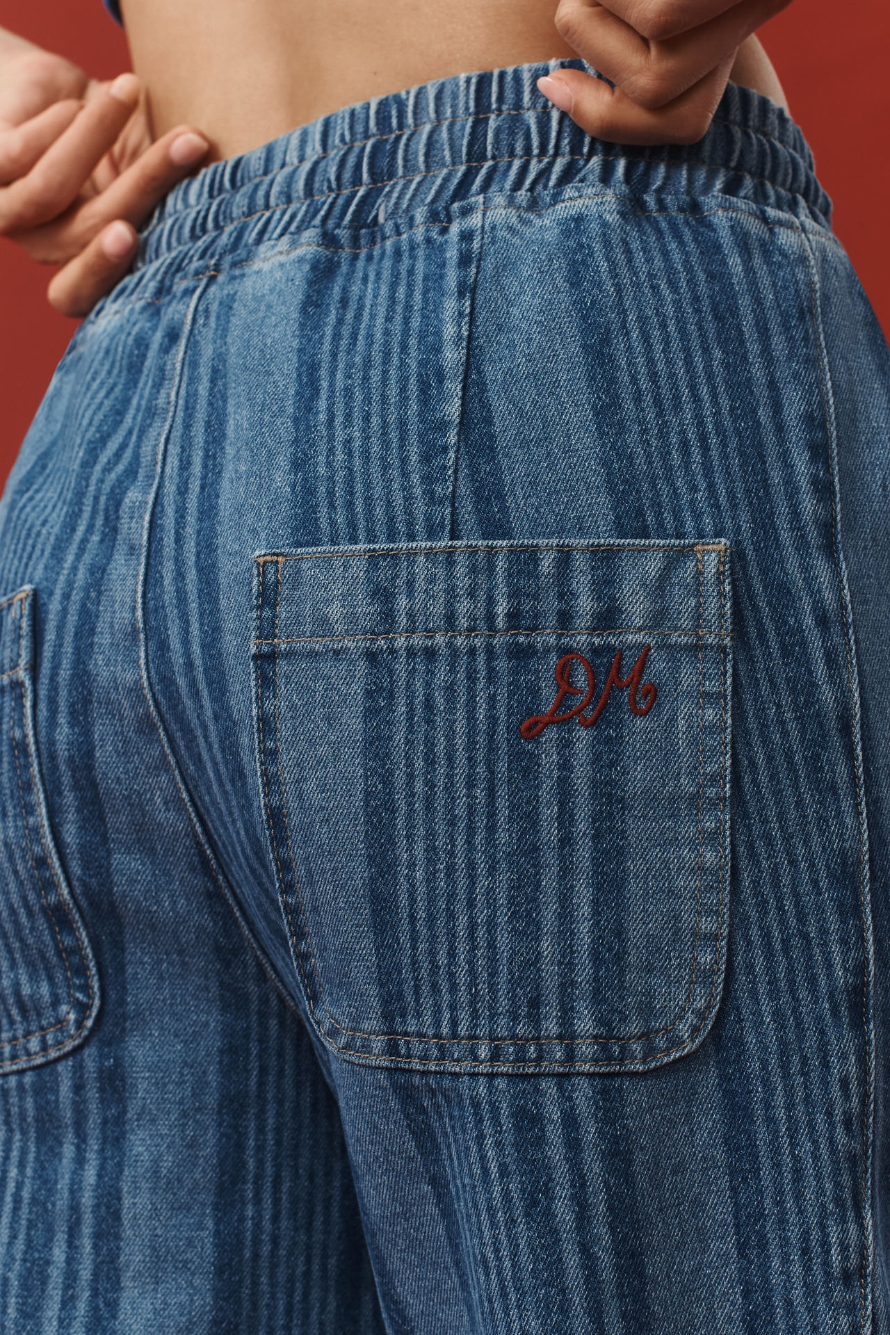 Damson Madder Felix Laser Stripe Barrel Jeans