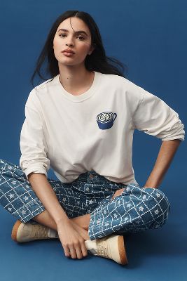 DAMSON MADDER X ANTHROPOLOGIE MATCHA CAFE LONG-SLEEVE GRAPHIC TEE 