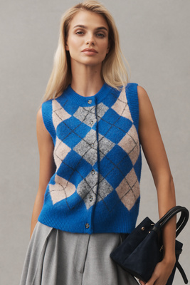 Damson Madder Womens Aggie Argyle-pattern Knitted Vest Colbalt In Blue