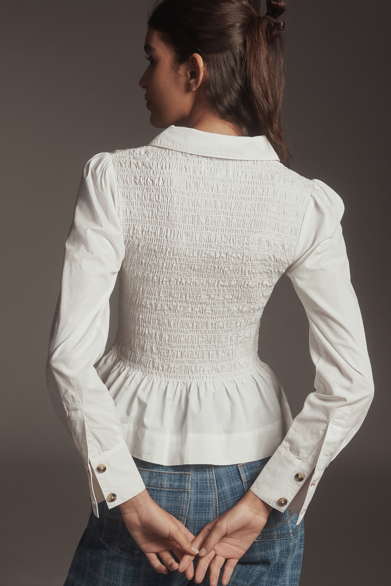 Damson Madder Hazel Shirred Long-Sleeve Blouse