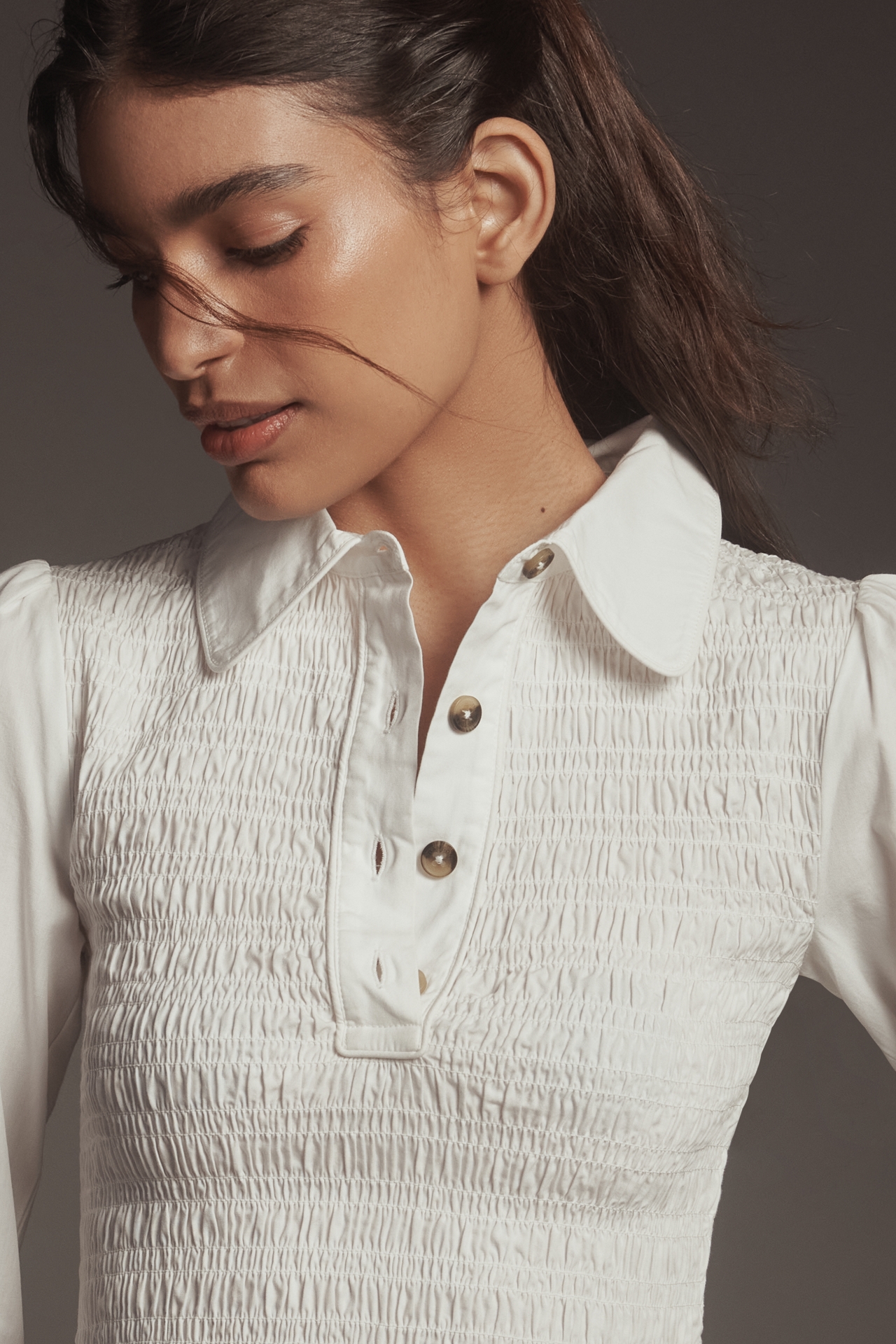 Damson Madder Hazel Shirred Long-Sleeve Blouse