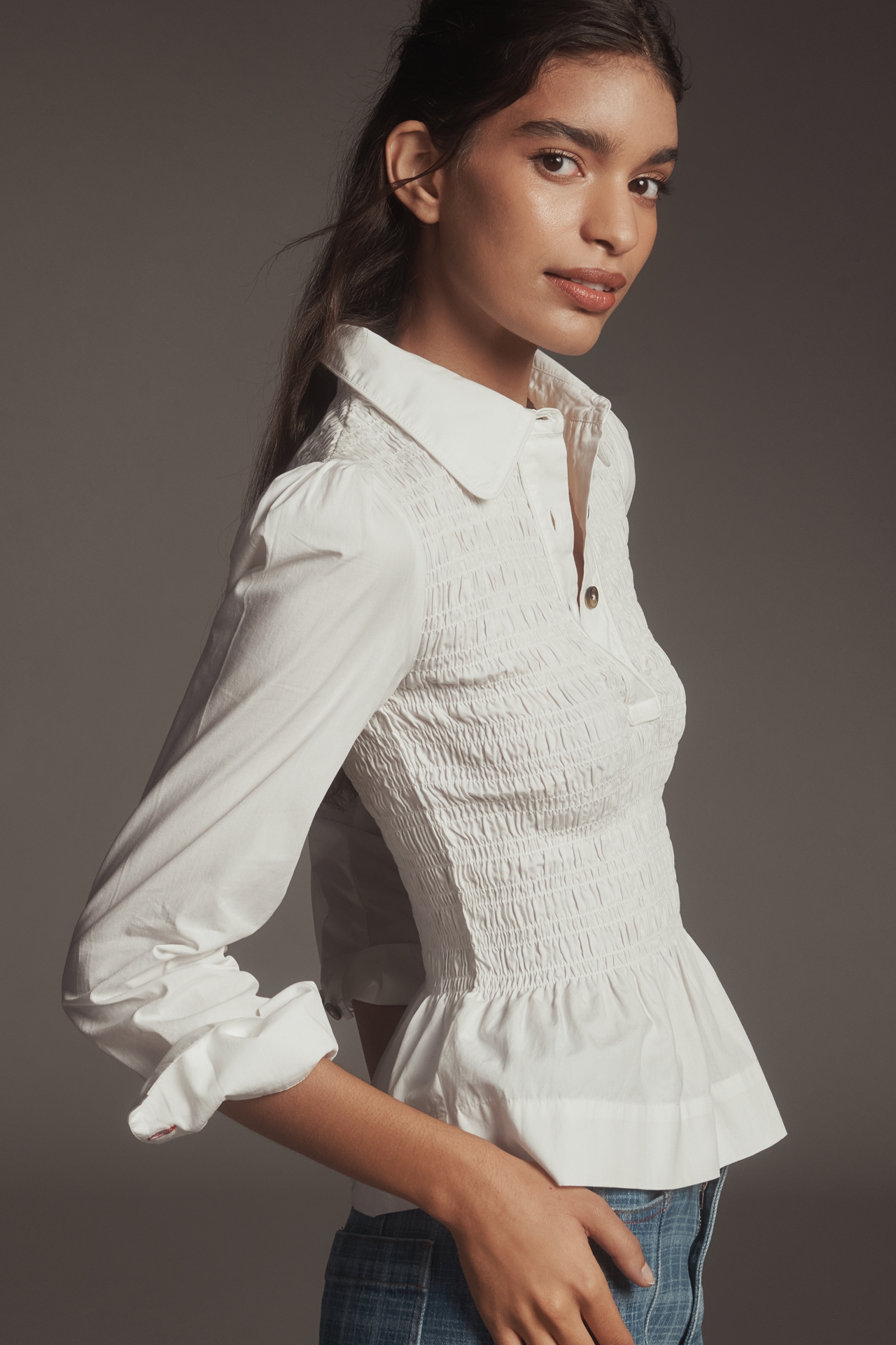 Damson Madder Hazel Shirred Long-Sleeve Blouse