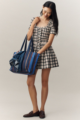 Damson Madder Mansi Short-sleeve Smocked Mini Dress In Multi