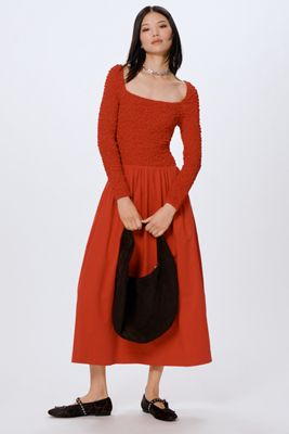 Damson Madder Malinda Smocked Long-Sleeve Midi Dress