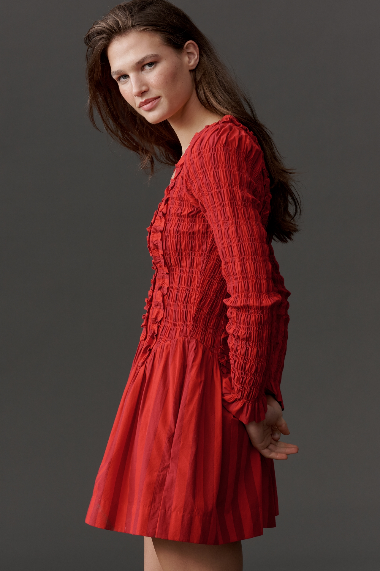 Damson Madder Raphaela Long-Sleeve Ruffle Mini Dress