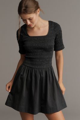 Damson Madder Straight-Neck Smocked Mini Dress