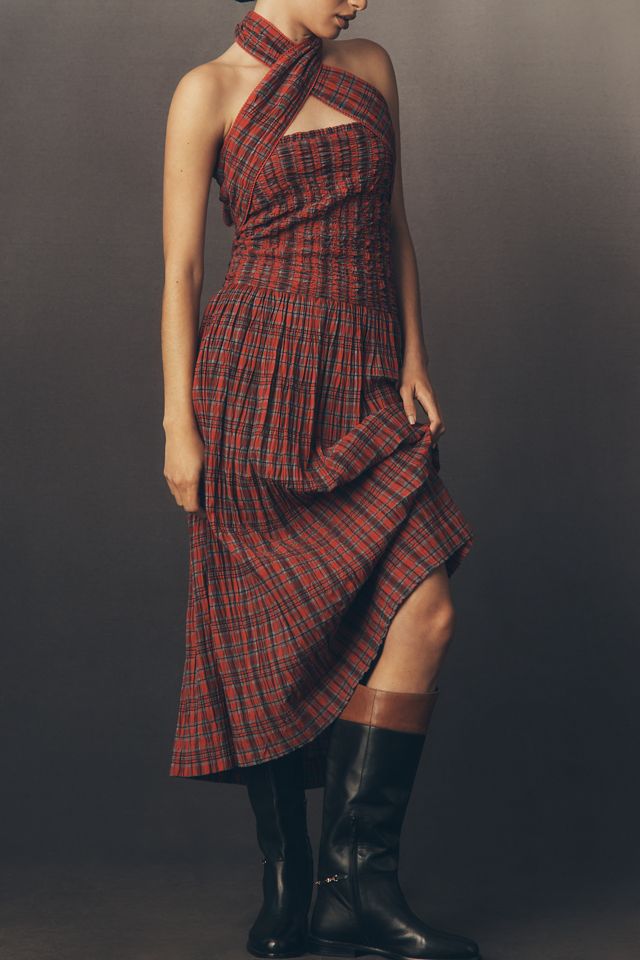 Damson Madder Mia Shirred Plaid Midi Dress #2