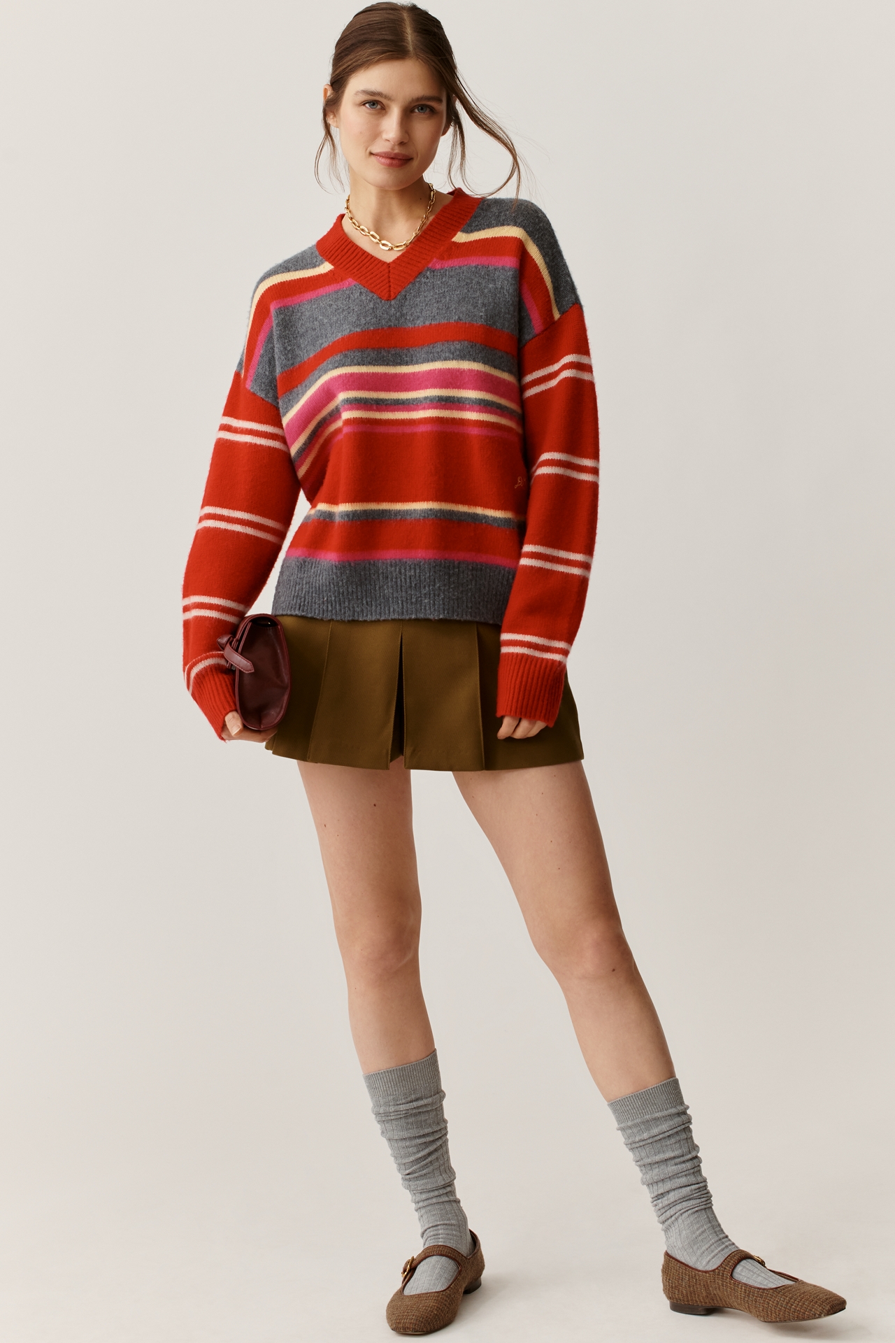 Damson Madder Rene V-neck Stripe Sweater