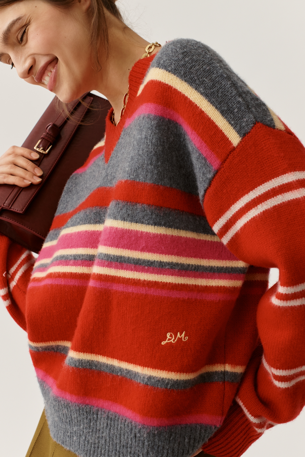 Damson Madder Rene V-neck Stripe Sweater
