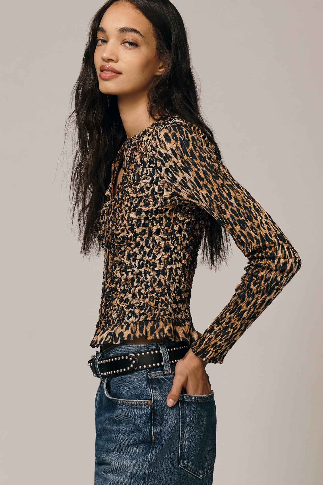 Damson Madder Elliana Smocked Cardigan Sweater