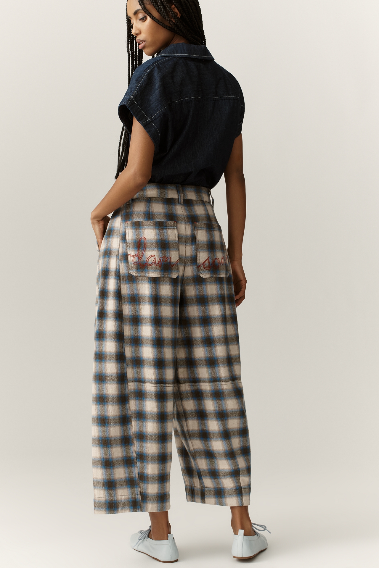 Damson Madder Mara Wide-Leg Organic Cotton Trouser Pants