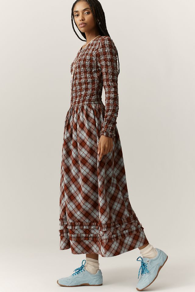 Damson Madder Posey Smocked Long-Sleeve Organic Cotton Midi Dress |  Anthropologie
